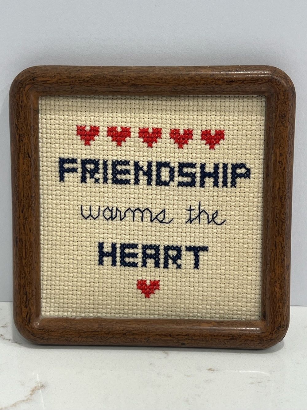 Handmade Friendship Warms the Heart Cross Stitch Framed Decor